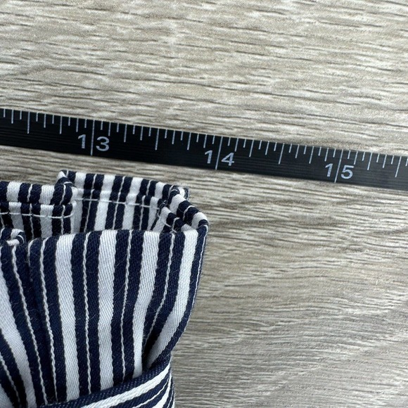 H&M Sz 6 Navy and White Striped Wide Straight Leg Trousers With Paperbag Waist - Picture 7 of 9